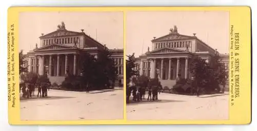 Stereo-Fotografie E. Ortel, Berlin, Ansicht Berlin, Passanten vor dem Königl. Schauspielhaus