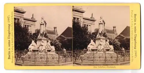 Stereo-Fotografie Artist.-phot. Gesellschaft, Berlin, Ansicht Berlin, Herren bestaunen das Schiller-Denkmal