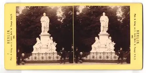 Stereo-Fotografie E. Oertel, Berlin, Ansicht Berlin, Kinder posieren am Goethe-Denkmal im Tiergarten, 1885