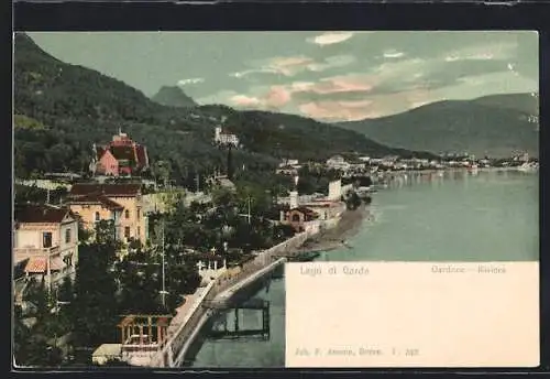Lithographie Gardone, Lago di Garda, Panorama