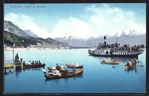 AK Maderno, Boote und Dampfschiff auf dem Gardasee