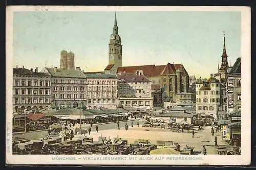 AK München, Viktualienmarkt mit Blick auf Peterskirche