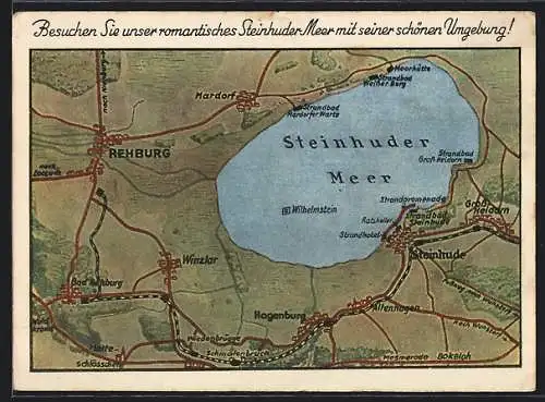 AK Steinhude a. Meer, Karte der Umgebung mit Steinhuder Meer