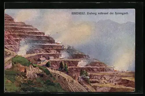 AK Eisenerz, Erzberg während der Sprengung