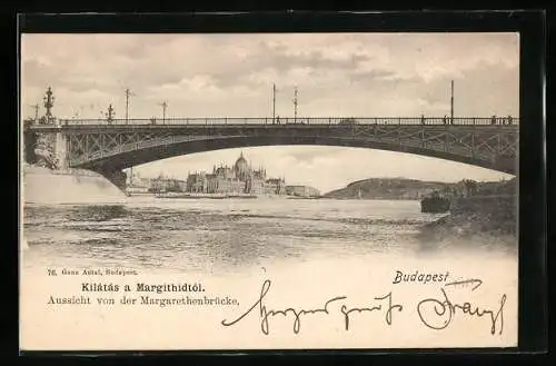 AK Budapest, Aussicht von der Margarethenbrücke