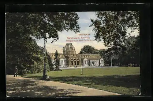 AK Budapest, Ansicht vom Margareteninsel-Badehaus