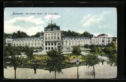 AK Budapest, Garten vor dem St. Lukas-Bad