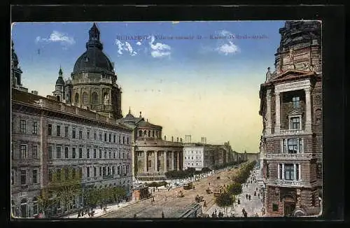 AK Budapest, Strassenbahnen in der Kaiser Wilhelmstrasse