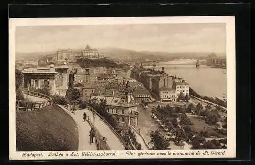 AK Budapest, Ortsansicht mit dem St. Gerhard-Monument