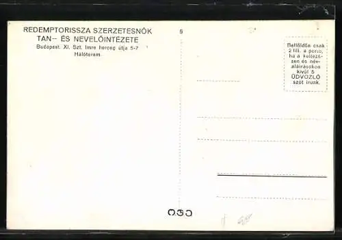 AK Budapest, Redemptorissza Szerzetesnök Tan, és Nevelöintézeté, Szt. Imre herceg útja 5-7, Hálóterem