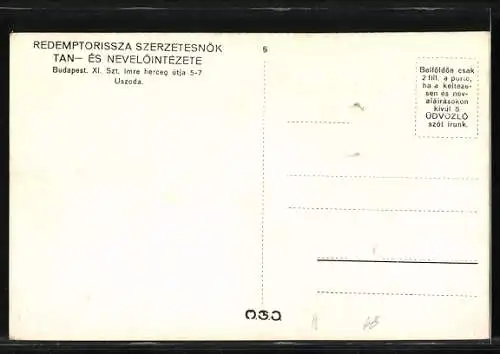 AK Budapest, Redemptorissza Szerzetesnök Tan, és Nevelöintézeté, Szt. Imre herceg útja 5-7, Uszoda