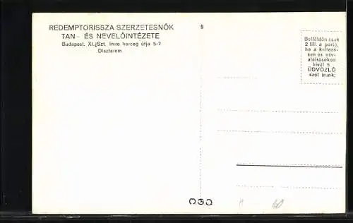 AK Budapest, Redemptorissza Szerzetesnök Tan, és Nevelöintézeté, Szt. Imre herceg útja 5-7, Diszterem