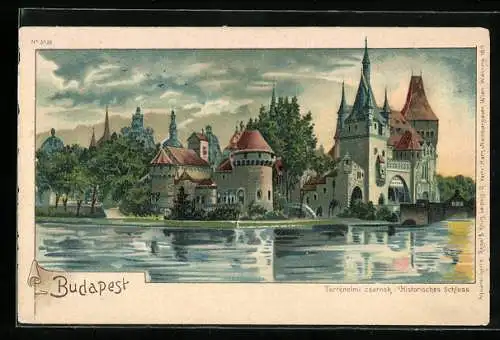 Künstler-AK Budapest, Historisches Schloss am Wasser