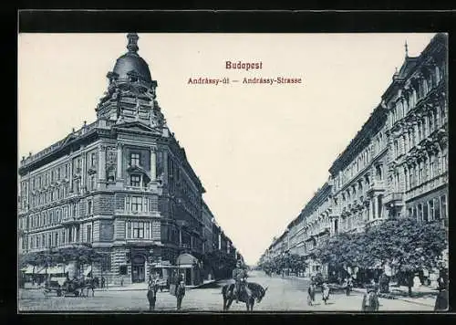 AK Budapest, Blick auf die Andrássy-Strasse