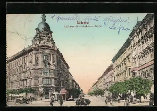 AK Budapest, Blick in die Andrássy Strasse