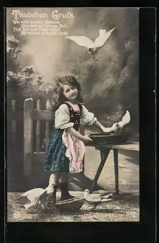 Foto-AK EAS Nr. 1897 /5: Junges Mädchen mit Brieftauben