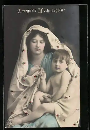 Foto-AK EAS Nr. 407: Nachstellung eines Marienbildnisses mit dem Jesuskind