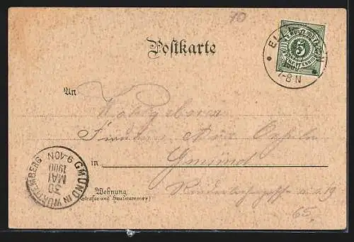 Lithographie Ellwangen, Schönenberg und Schloss