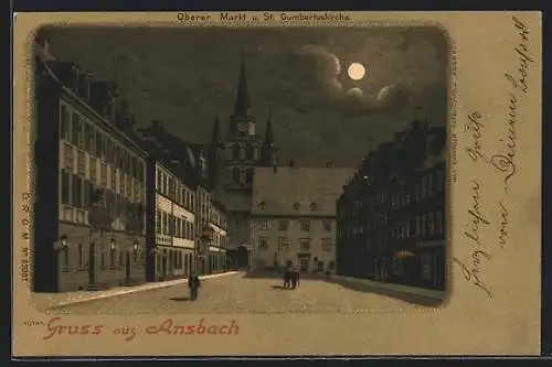 AK Ansbach, Oberer Markt mit St. Gumbertuskirche