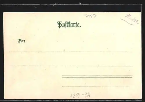 Passepartout-Lithographie Bad Wildbad, Sicht über den Ort im Eichenblatt