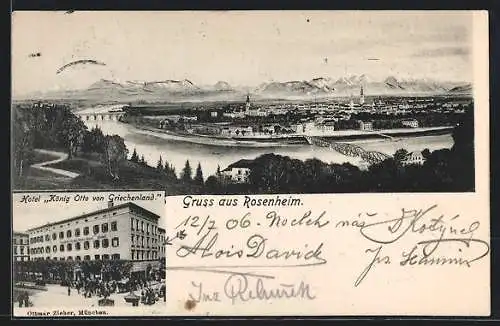 AK Rosenheim / Bayern, Hotel König Otto von Griechenland, Ortsansicht aus der Vogelschau