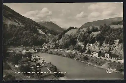 AK Weissenbach /St. Gallen, Teilansicht mit Bahnhof und Brücke an der Enns