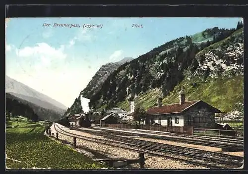 AK Brenner, Bahnhof mit einfahrender Eisenbahn