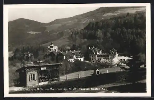 AK Küb am Semmering, Pension Kastell Küb mit Bahnhof