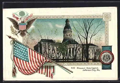 AK Jefferson City, MO, Missouri State Capitol, Coat of arms and flag of the USA
