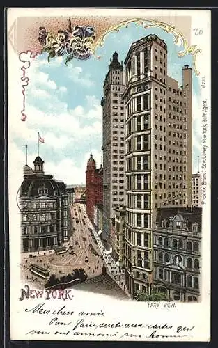 Lithographie New York, NY, View of Park Row