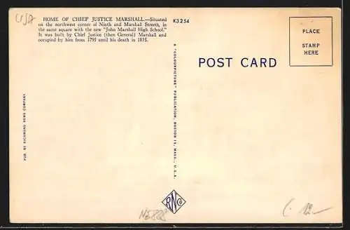AK Richmond, VA, Home of Chief Justice Marshall, 9th and Marshall Sts.