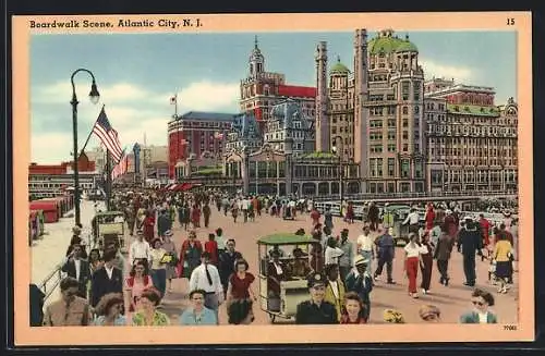 AK Atlantic City, NJ, Buisy Boardwalk Scene