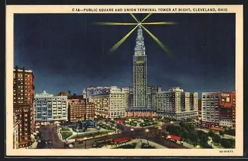 AK Cleveland, OH, Public Square and Union Terminal Tower at night