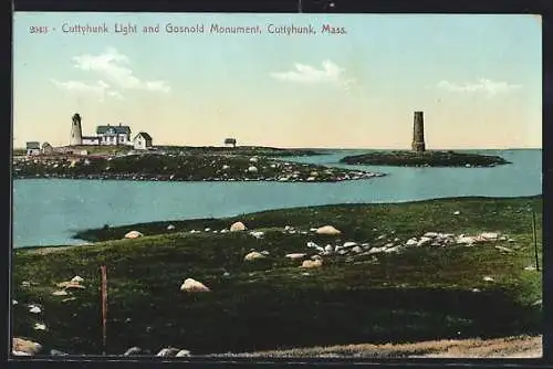 AK Cuttyhunk, MA, Cuttyhunk Light and Gosnold Monument