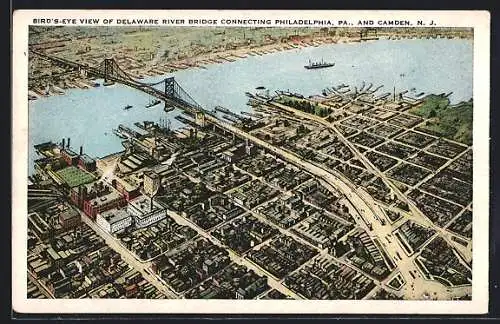 AK Camden, Bird`s-Eye view of Delaware River Bridge connecting Philadelphia and Camden