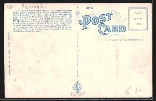 AK Camden, Bird`s-Eye view of Delaware River Bridge connecting Philadelphia and Camden