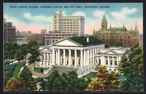 AK Richmond, VA, State Capitol Square, Showing Capitol and City Hall