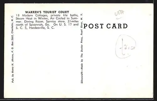 AK Hardeeville, SC, Warren`s Tourist Court, U. S. 17