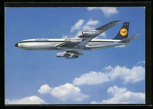 AK Lufthansa, Boeing 707, Intercontinental Jet über den Wolken