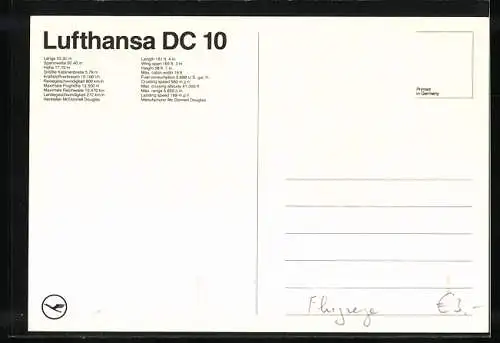 AK Flugzeug DC 10 d. Lufthansa im Flug