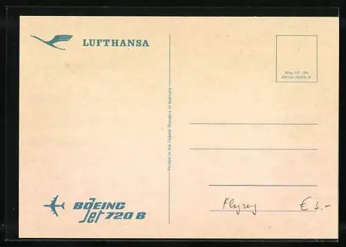 AK Flugzeug, Lufthansa, Boeing Jet 720 B im Flug