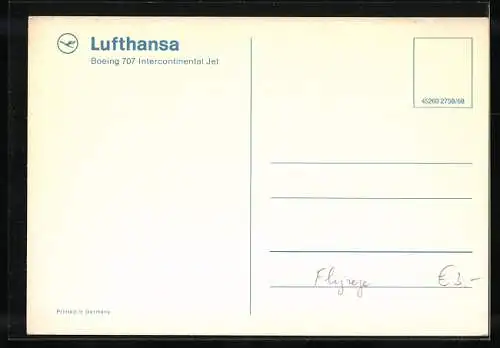 AK Boeing 707 Intercontinental Jet der Lufthansa im Flug