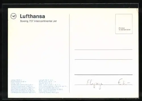 AK Lufthansa, Boeing 707, Intercontinental Jet über den Wolken