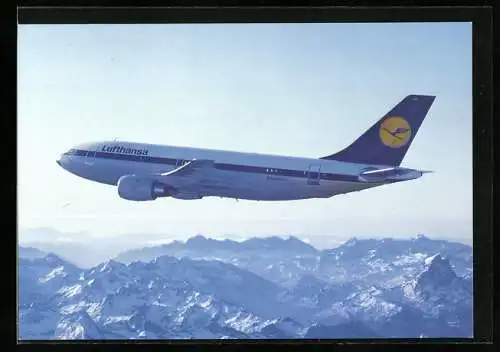 AK Flugzeug, Linienflugzeug der Fluglinie Lufthansa, Airbus A310 im Gebirge