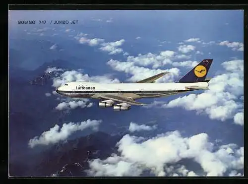 AK Flugzeug Boeing 747-30, Jumbo Jet der Lufthansa, über den Wolken