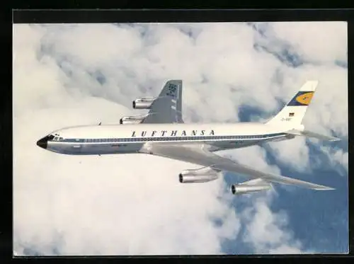 AK Flugzeug des Types Boeing 707 der Lufthansa über den Wolken