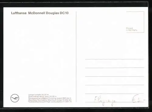 AK Flugzeug McDonnell Douglas DC10, Lufthansa