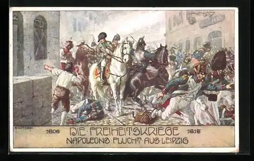 Künstler-AK Ernst Kutzer: Die Freiheitskriege 1806 - 1815, Napoleons Flucht aus Leipzig
