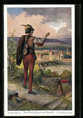 Künstler-AK Oskar Herrfurth: Der Rattenfänger von Hameln, Nr. 5, Wiederkehr als Jäger