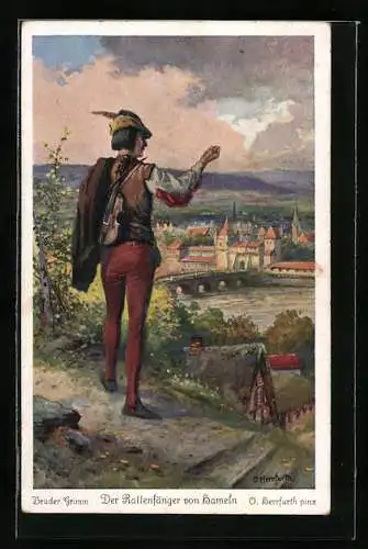 Künstler-AK Oskar Herrfurth: Der Rattenfänger von Hameln, Nr. 5, Wiederkehr als Jäger